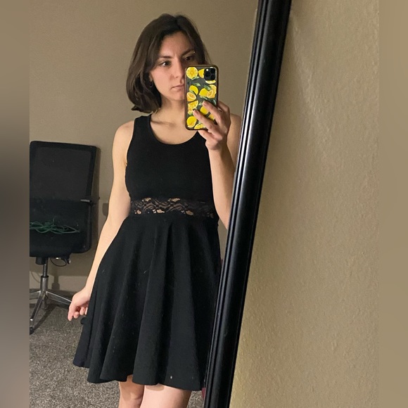 Wild Daisy Fairycore Goth Grunge Whimsigoth Black Lace Embossed Skater Dress - Picture 9 of 10